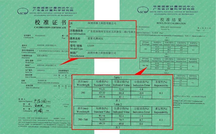 藍(lán)紫光測(cè)試儀LS108校準(zhǔn)證書 藍(lán)紫光測(cè)試儀LS108校準(zhǔn)證書